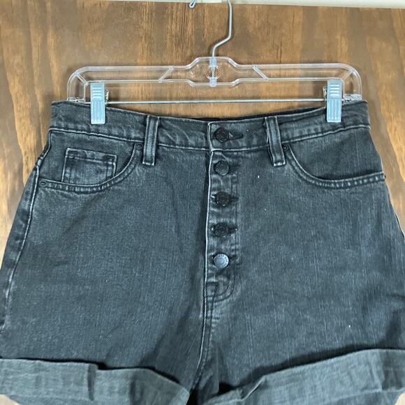 BDG Womens Shorts Black Denim Mom High Rise Cuffed Button Fly Stretch 29 - Picture 2 of 10